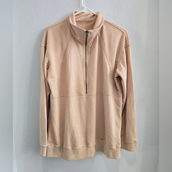Light orange 1/2 zip oversized sweatshirt, mock turtle neck size large - Picture 2 of 2